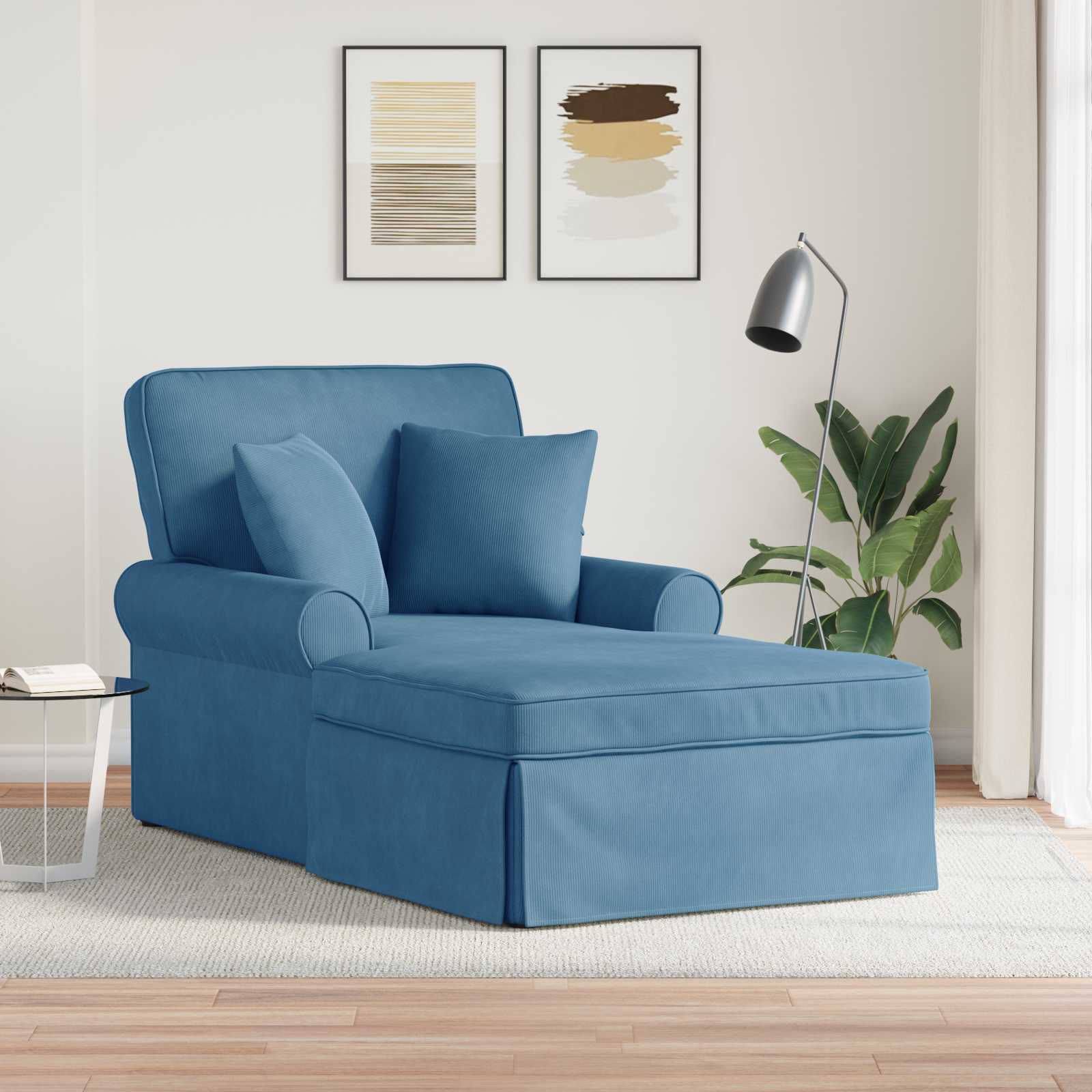 Chaise lounge med volant med pude med pude 3 pcs Blå Velourstof