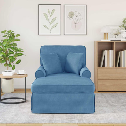 Chaise lounge med volant 3 stk. Blå Velourstof 91 x 157 x 91 cm