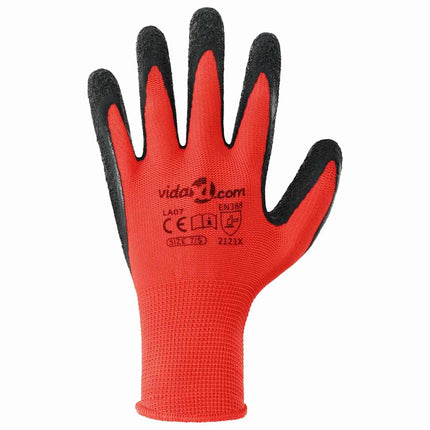 Arbejds handsker 12 pcs Rød og Sort 7 / S Latexbelægning