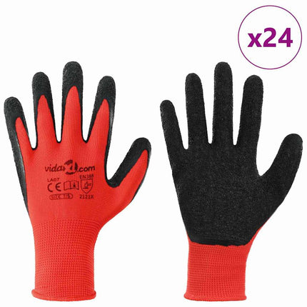 Arbejds handsker 24 pcs Rød og Sort 7 / S Latexbelægning
