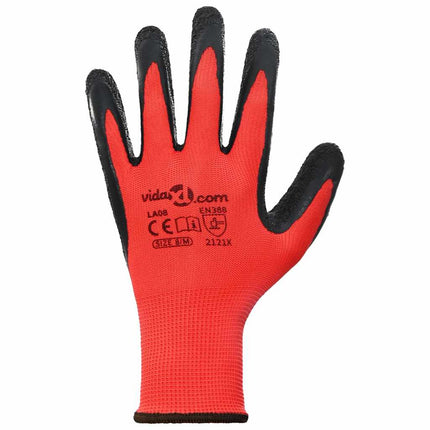 Arbejds handsker 24 pcs Rød og Sort 8 / m Latexbelægning