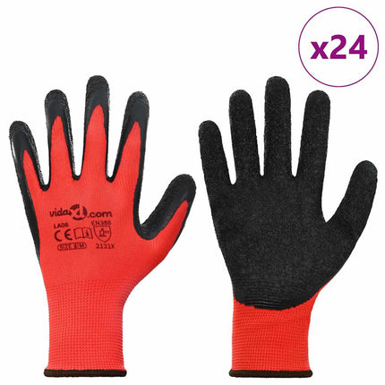 Arbejds handsker 24 pcs Rød og Sort 8 / m Latexbelægning
