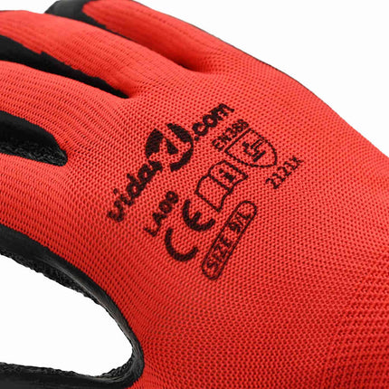Arbejds handsker 12 pcs Rød og Sort 9 / l Latexbelægning