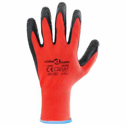 Arbejds handsker 12 pcs Rød og Sort 9 / l Latexbelægning