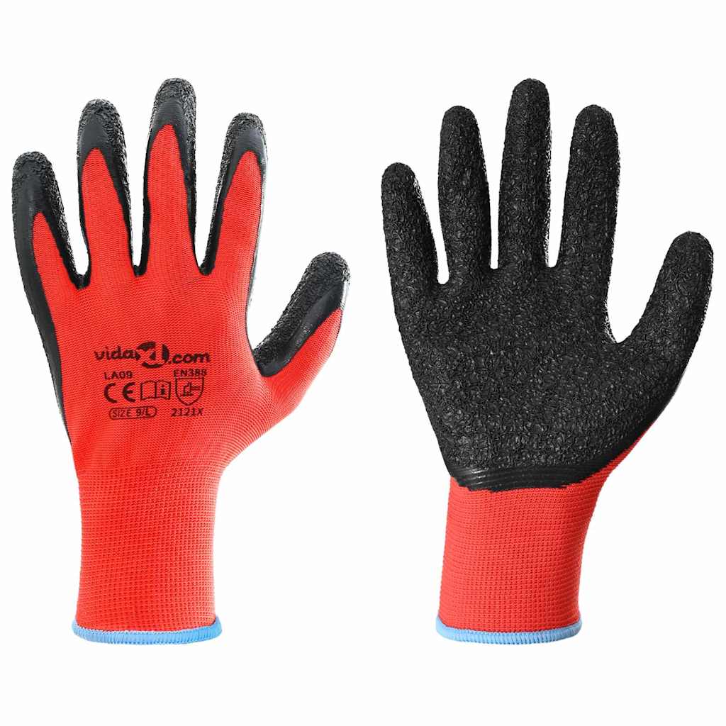 Arbejds handsker 24 pcs Rød og Sort 9 / l Latexbelægning