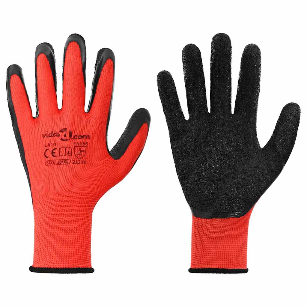Arbejds handsker 24 pcs Rød og Sort 10 / xl Latexbelægning