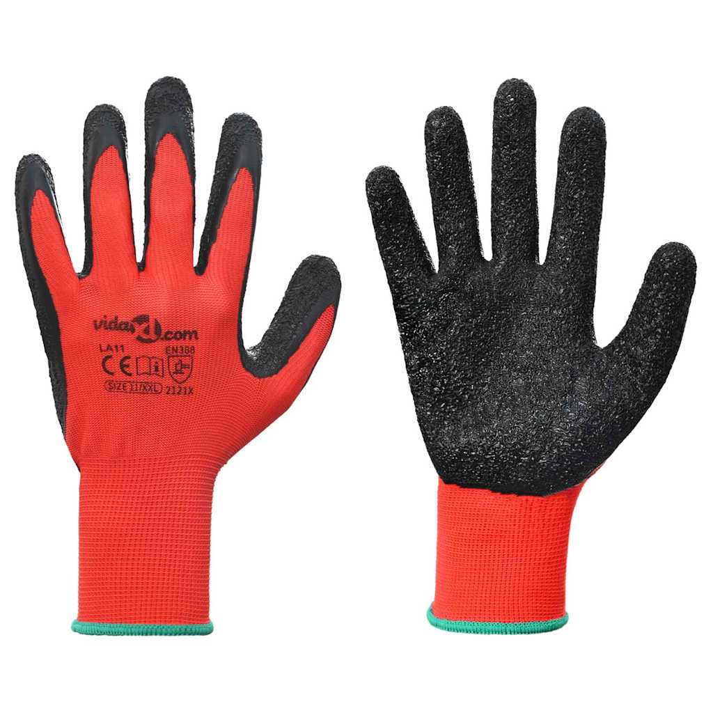Arbejds handsker 24 pcs Rød og Sort 11 / XXL Latexbelægning