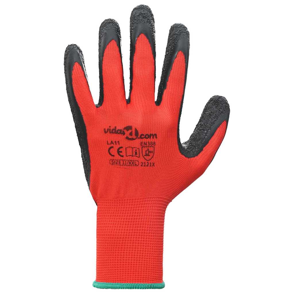 Arbejds handsker 24 pcs Rød og Sort 11 / XXL Latexbelægning