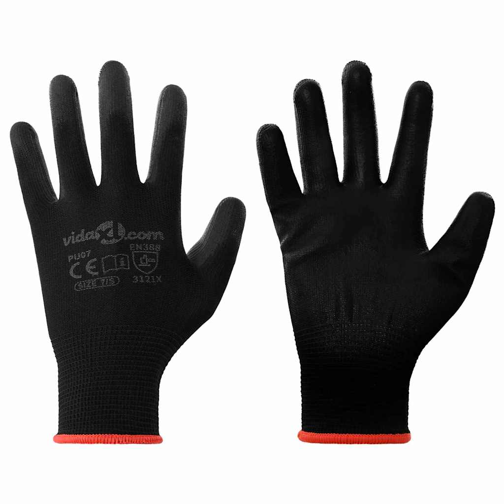 Arbejds handsker 12 pcs Sort 7 / S Polyester