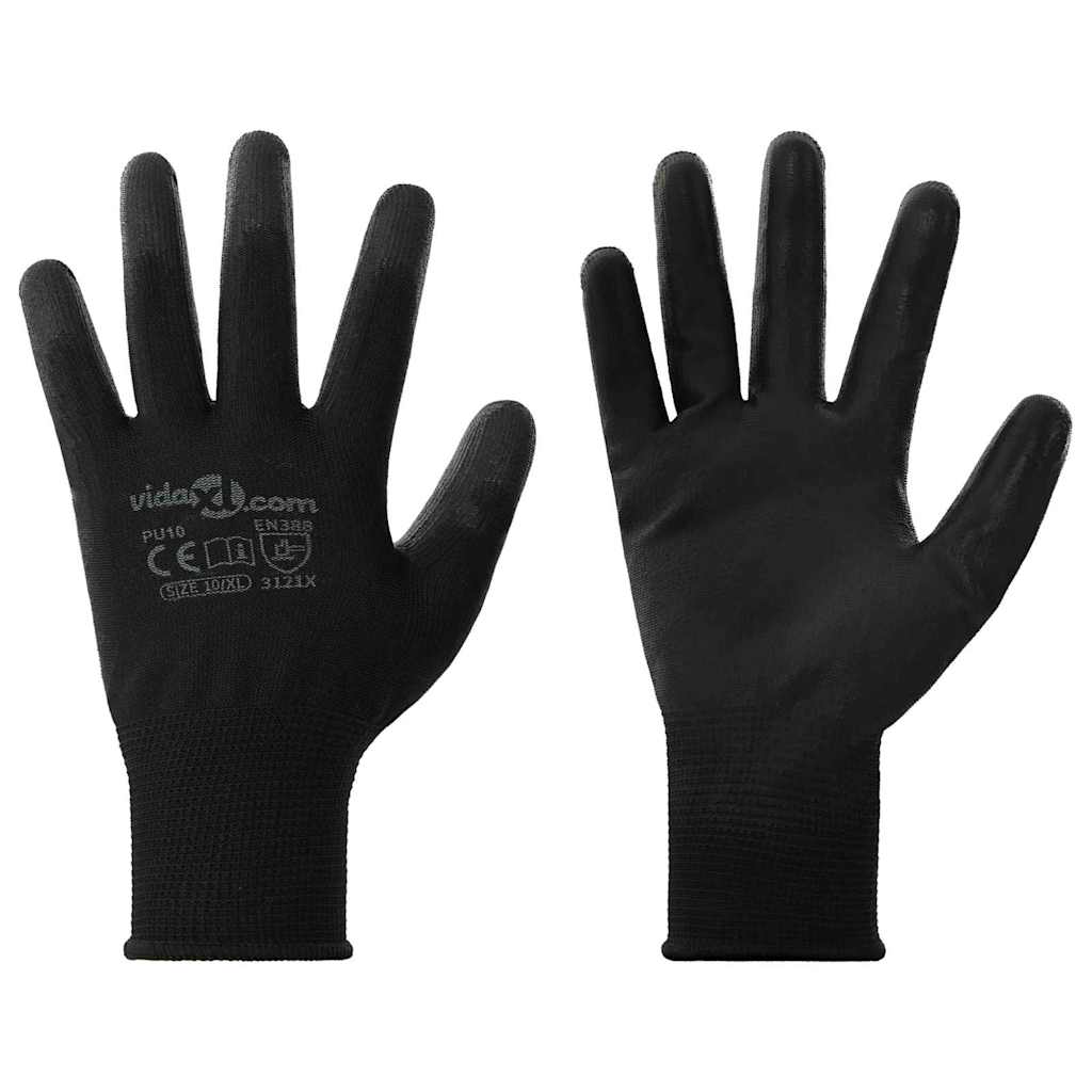 Arbejds handsker 12 pcs Sort 10 / xl Polyester