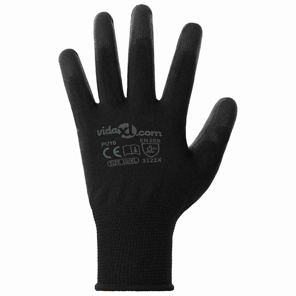 Arbejds handsker 24 pcs Sort 10 / xl Polyester