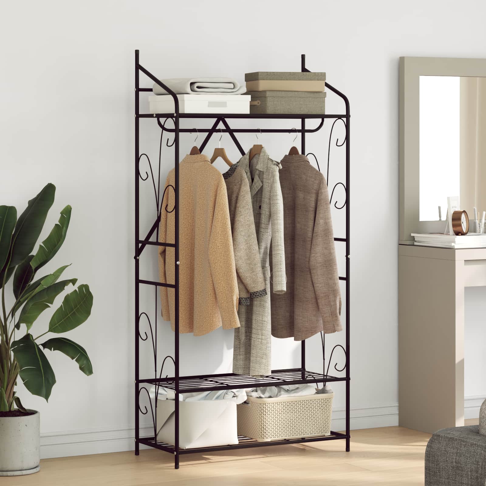 Åben garderobe i metal - 78 × 36 × 158 cm, mat sort