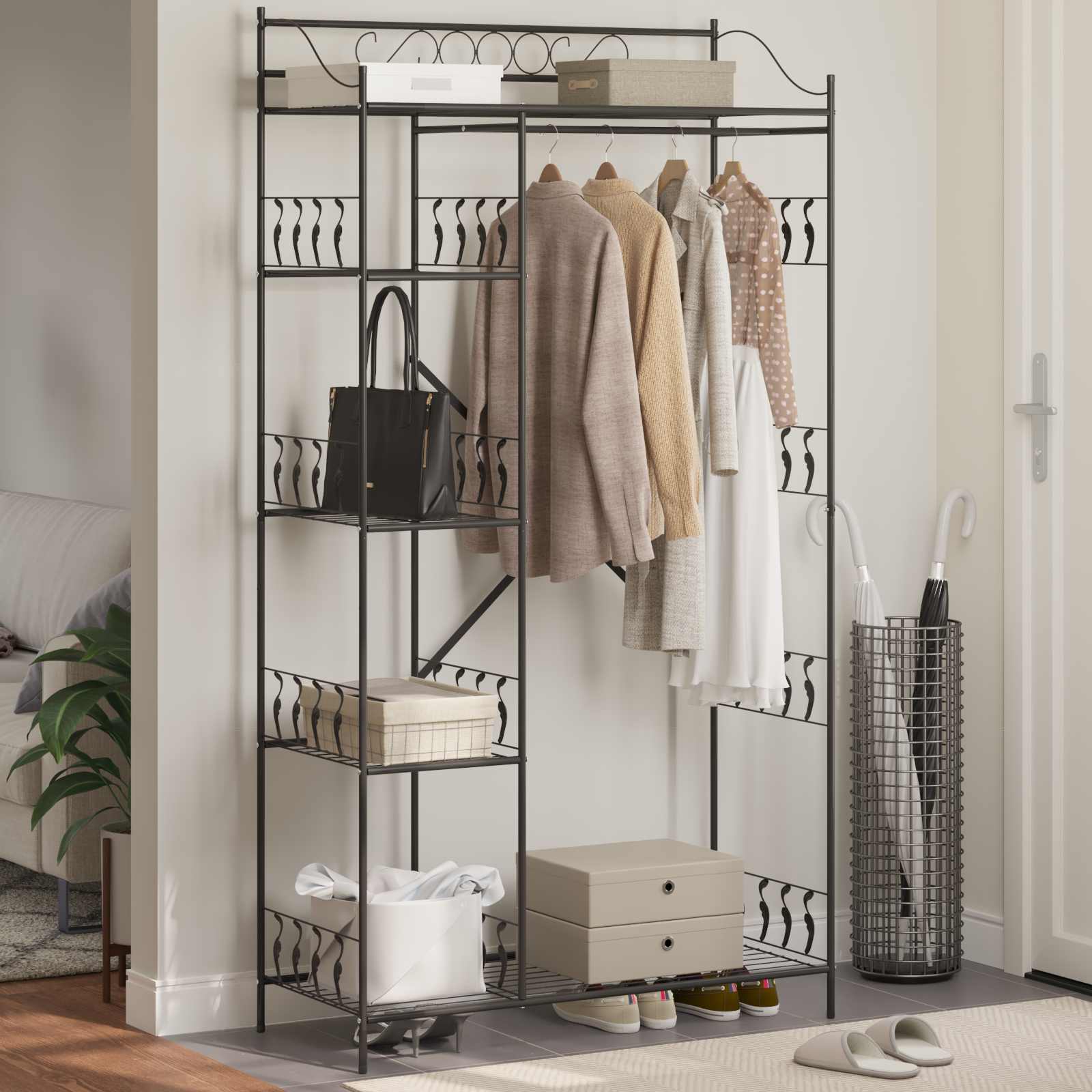 Åben Garderobe med hylde Sort 100 x 43 x 188 cm Stål