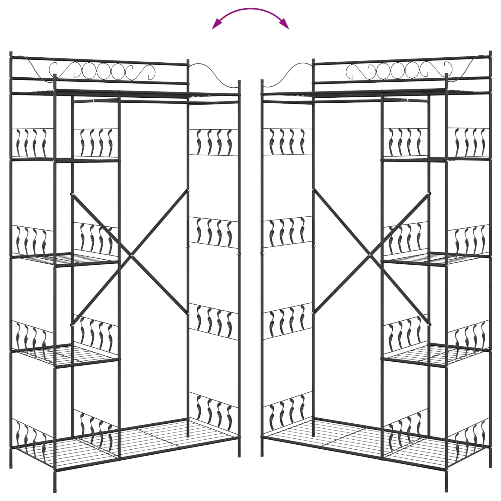 Åben Garderobe med hylde Sort 100 x 43 x 188 cm Stål