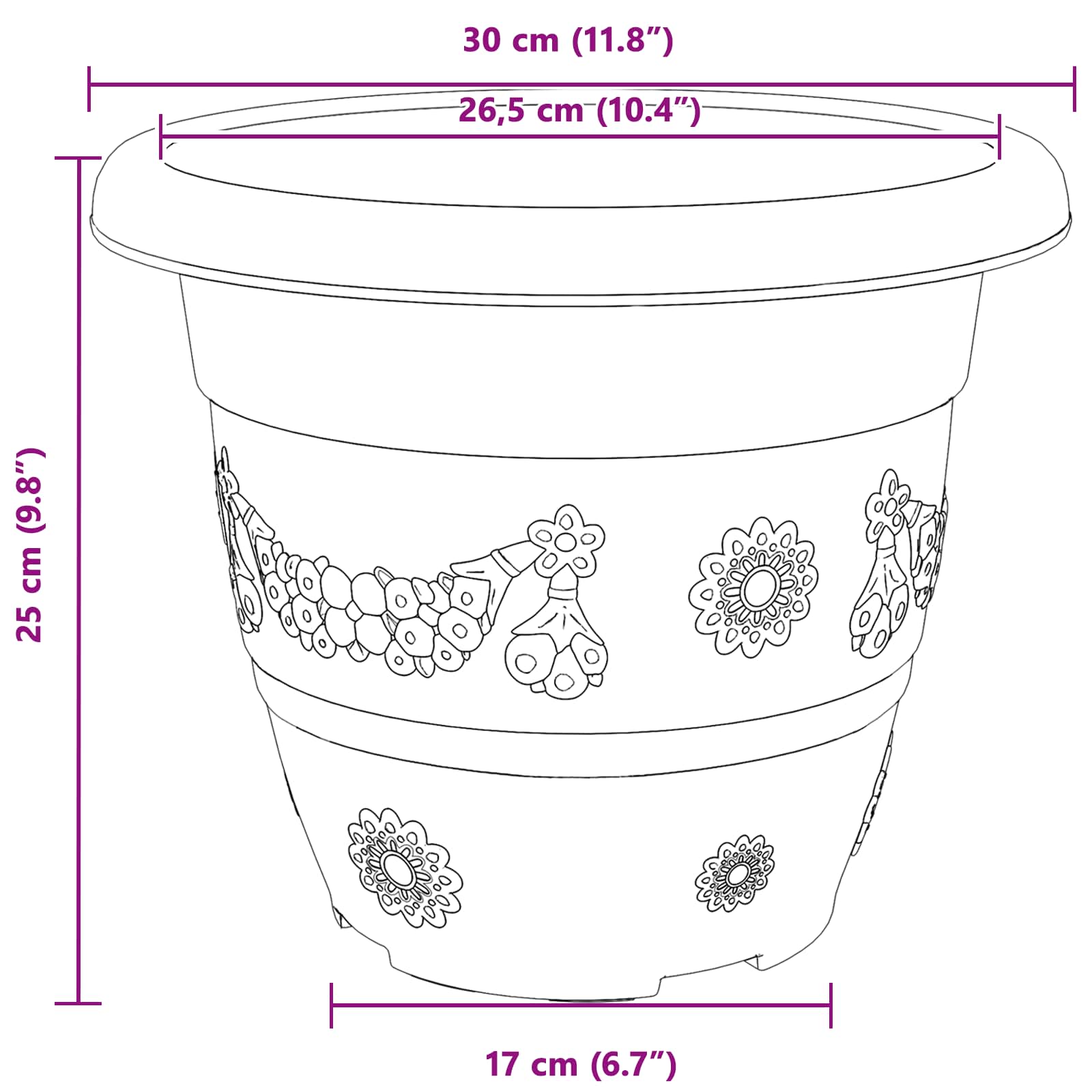Plantepotter 6 pcs Mursten Rød Ø 30 x 25 cm Plastik
