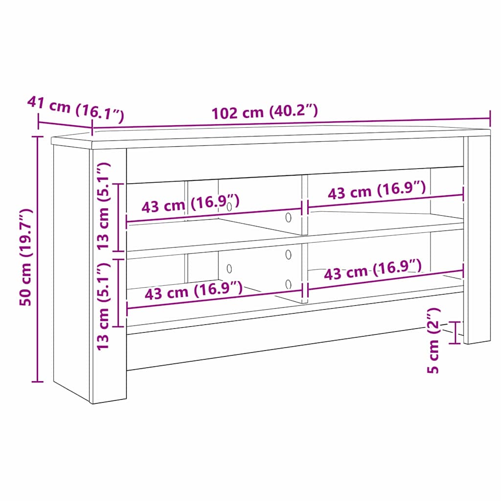 HjørneTVskab Sonoma eg 102 x 40,5 x 45 cm Konstrueret træ