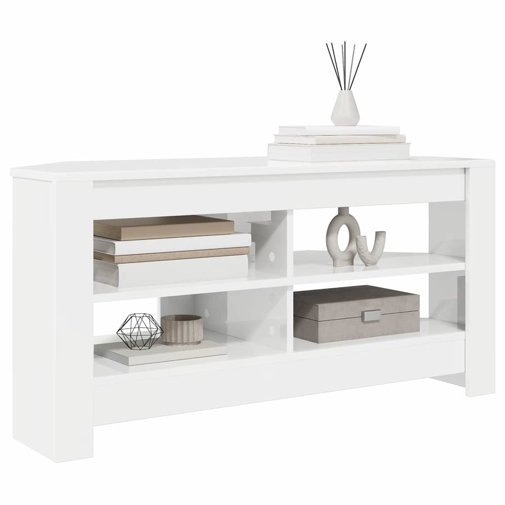 HjørneTVskab Højglans Hvid 102 x 40,5 x 45 cm Konstrueret træ
