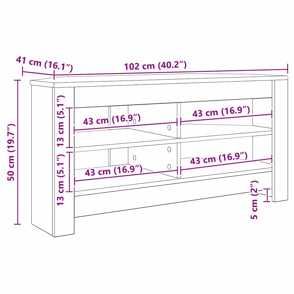 HjørneTVskab Højglans Hvid 102 x 40,5 x 45 cm Konstrueret træ
