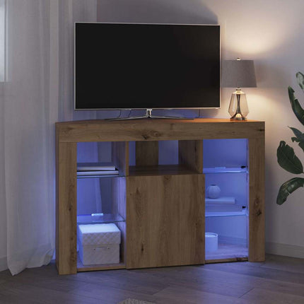 Hjørne LED TV Skab 100x40x68cm Artisan Egetræ Konstrueret træ