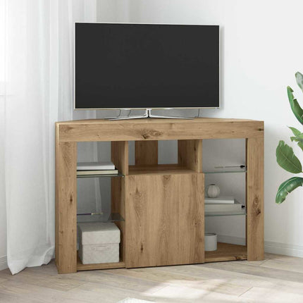 Hjørne LED TV Skab 100x40x68cm Artisan Egetræ Konstrueret træ