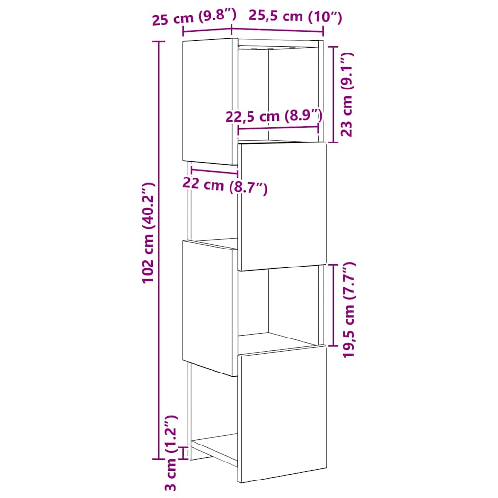 Hjørneskab Beton Grå 25,5x25x102cm Konstrueret træ