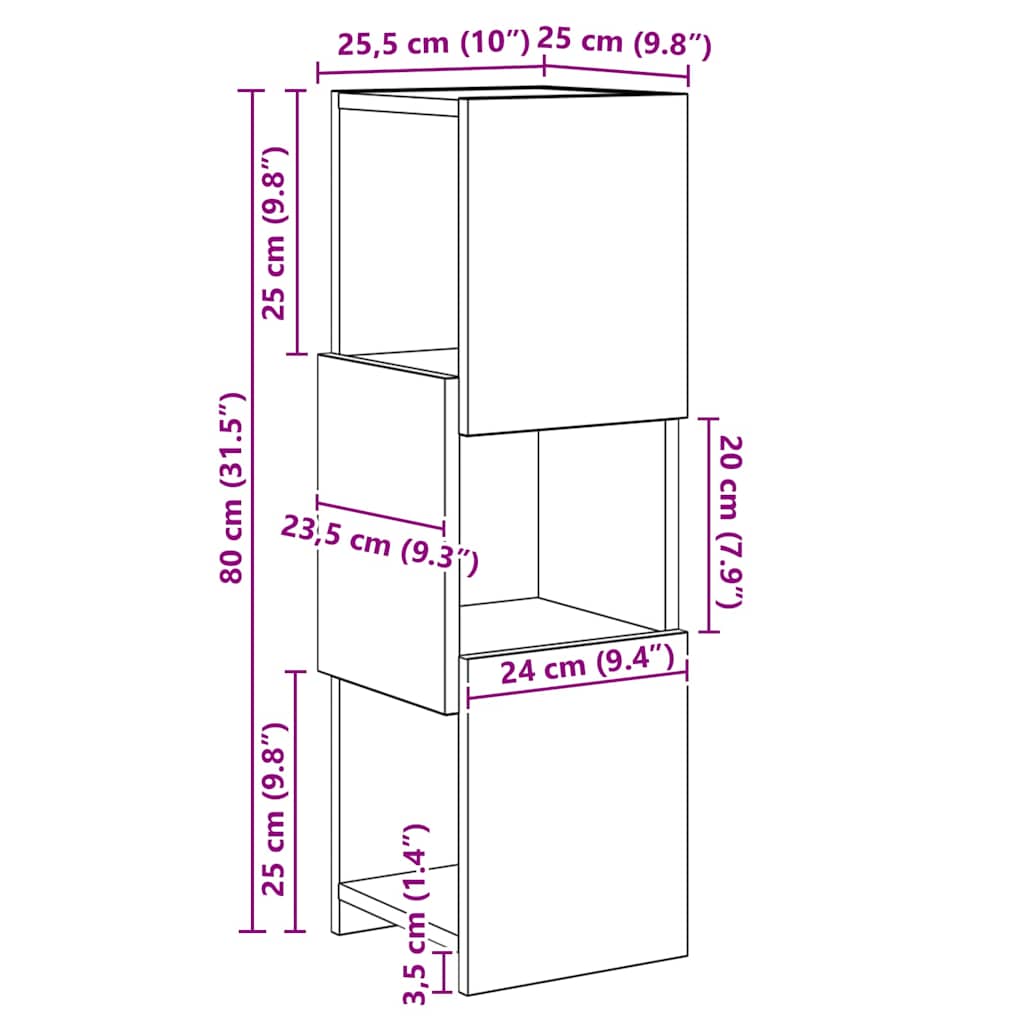 Hjørneskab Sort eg 25,5x25x80cm Konstrueret træ