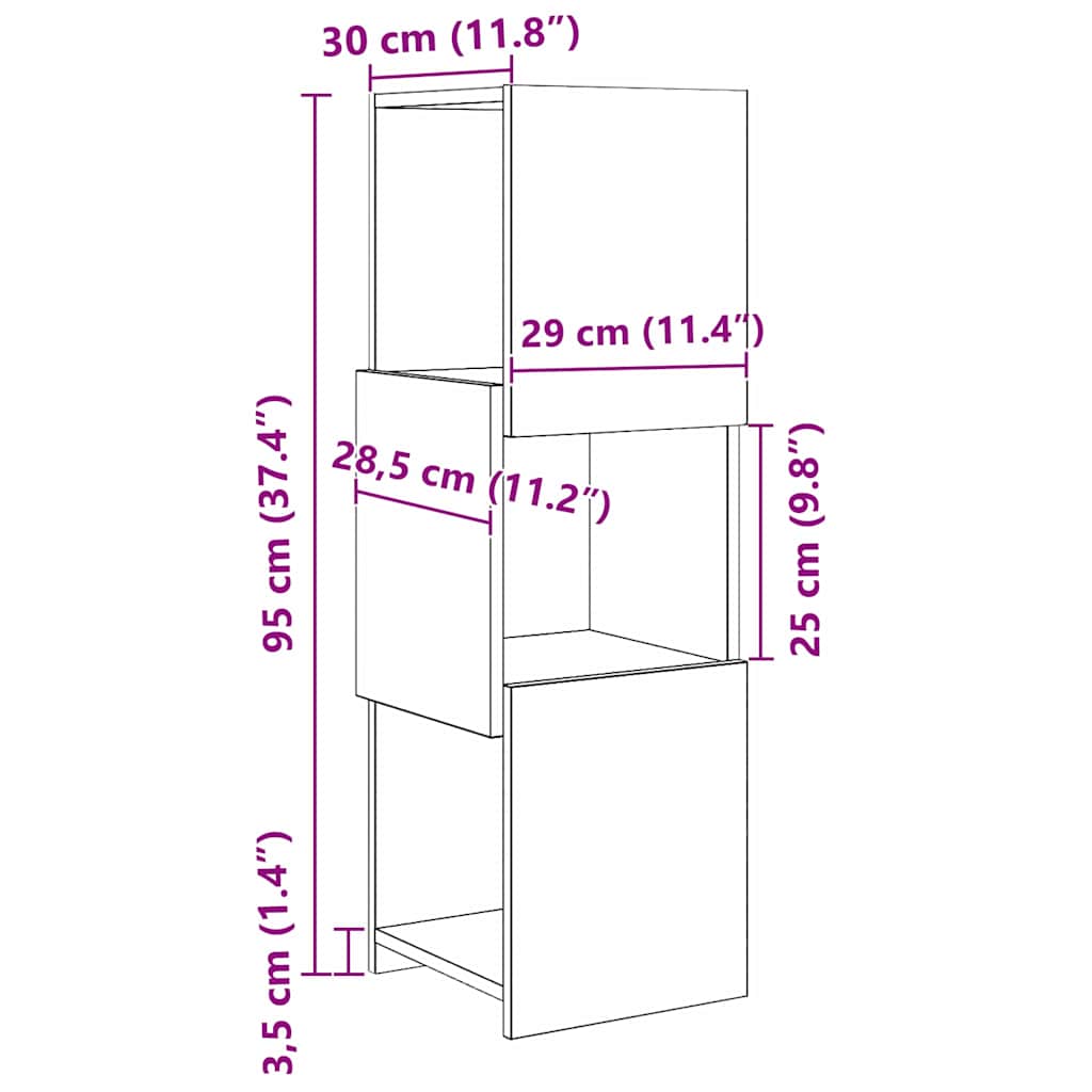 Hjørneskab Gammelt træ 30,5x30x95cm Konstrueret træ