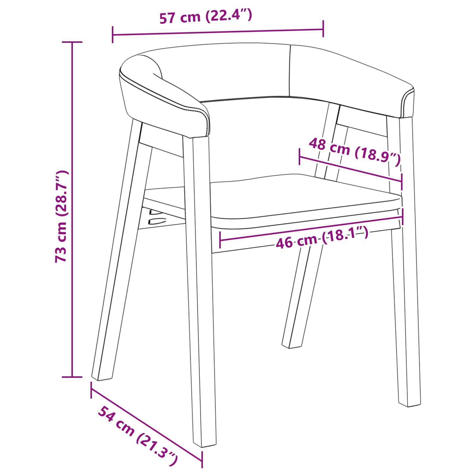 Spisestole 2 pcs Naturfarvet 54 x 57 x 73 cm Massiv Gummitræ