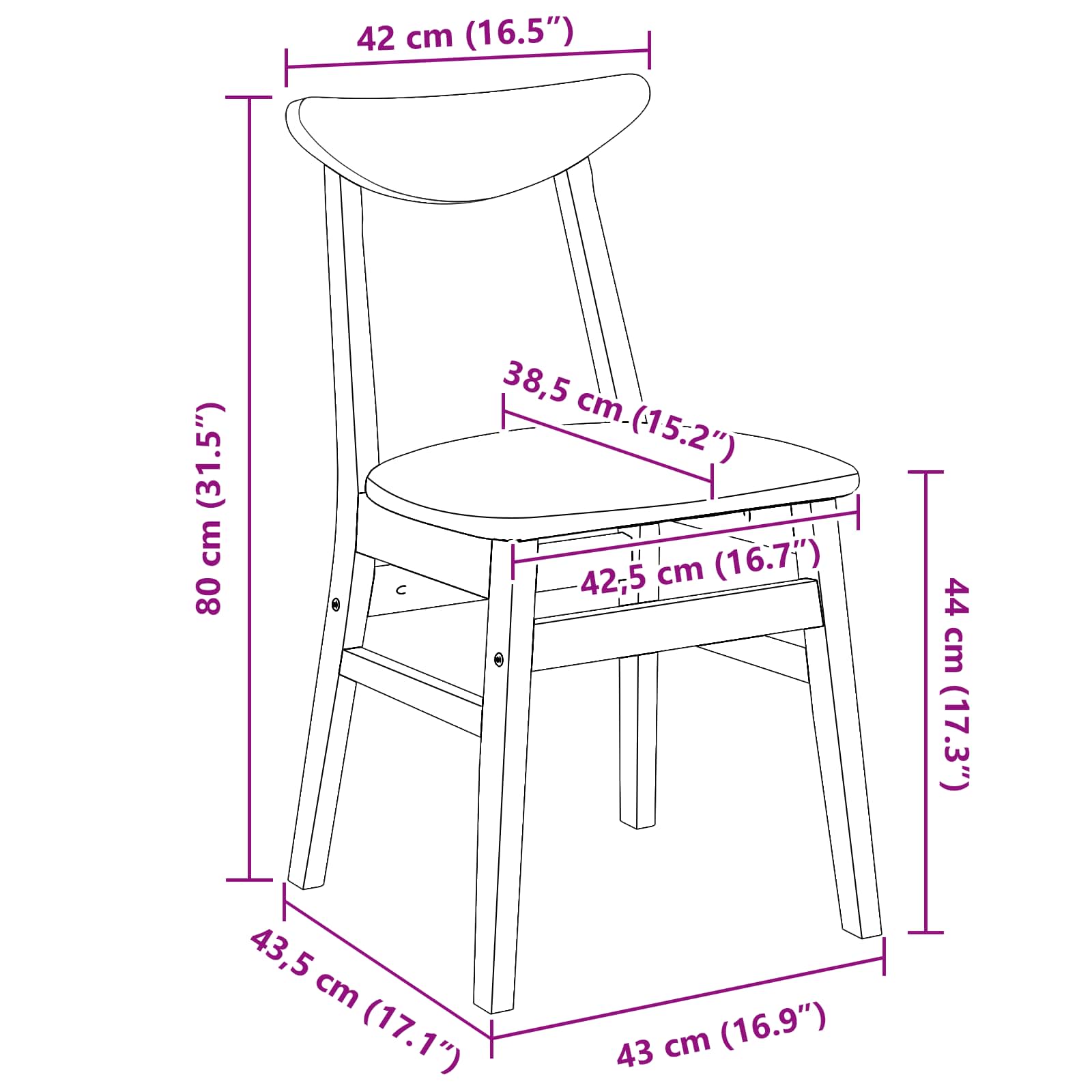 Spisestole 2 pcs Lys Brun 42 x 47,5 x 81 cm Massiv Gummitræ