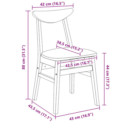 Spisestole 2 stk. Massiv Gummitræ Naturfarvet 42 x 47,5 x 81 cm