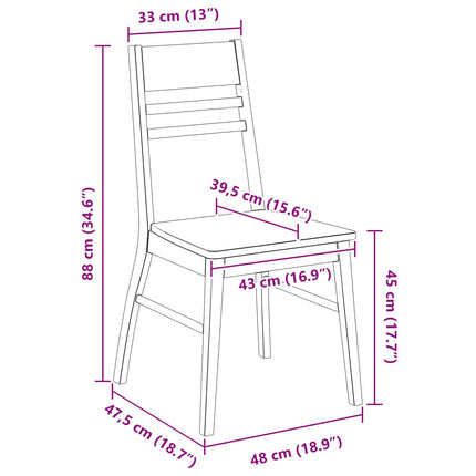 Spisestole 2 stk. Massiv Gummitræ Hvid 43 x 54 x 89 cm