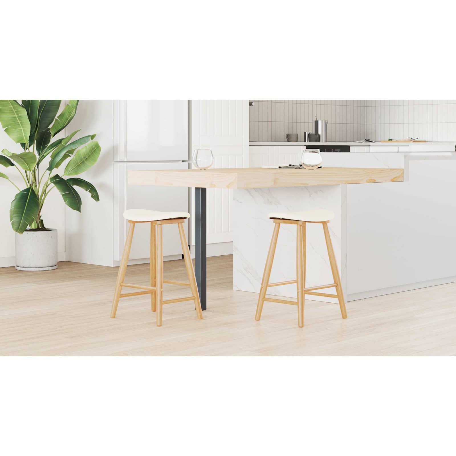 Spisestole 2 pcs Naturfarvet 46 x 37 x 63 cm Massiv Gummitræ