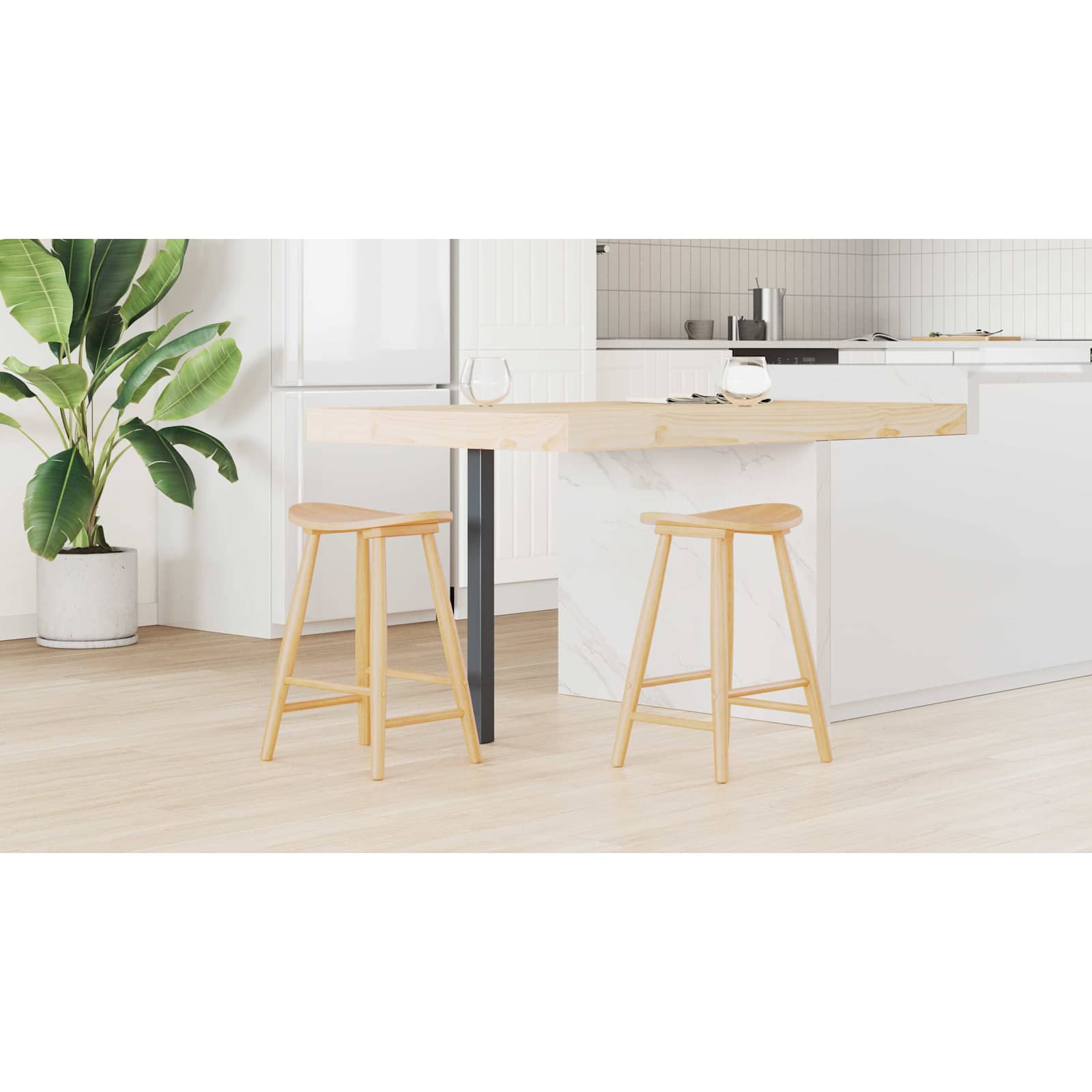 Spisestole 2 pcs Naturfarvet 46 x 37 x 63 cm Massiv Gummitræ