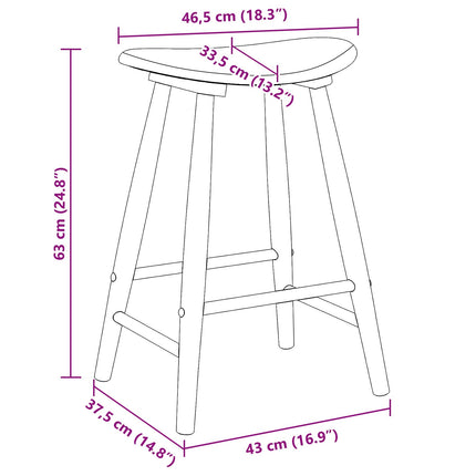Spisestole 2 stk. Massiv Gummitræ Hvid 46 x 37 x 63 cm