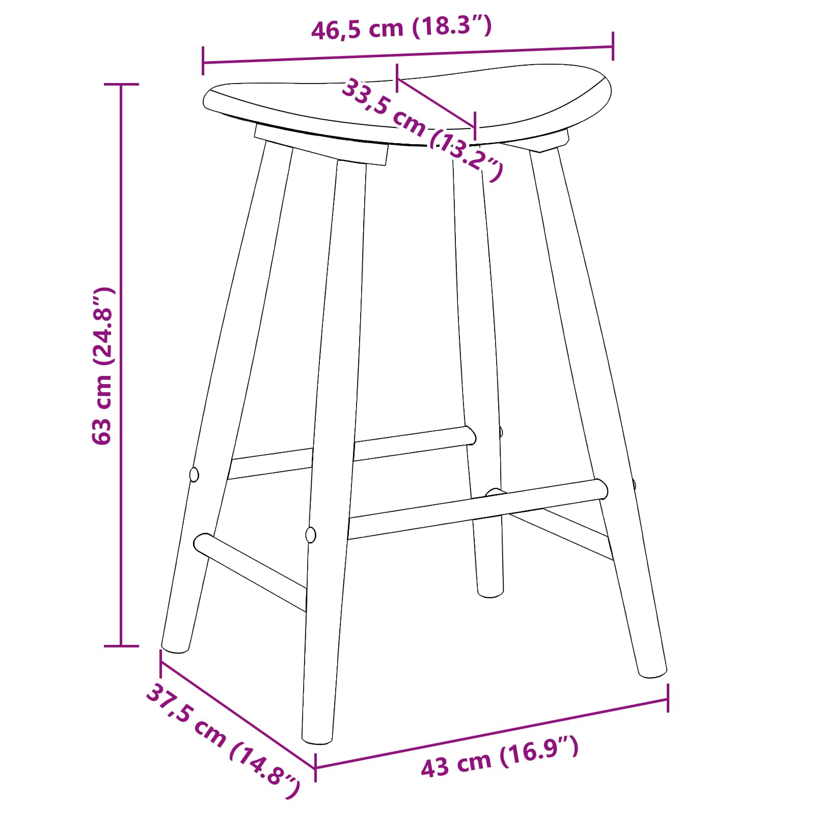 Spisestole 2 pcs Hvid 46 x 37 x 63 cm Massiv Gummitræ