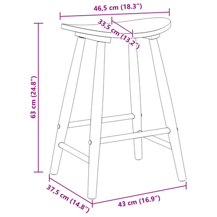 Spisestole 2 stk. Massiv Gummitræ Hvid 46 x 37 x 63 cm