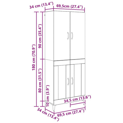 Highboard Sort eg 69,5 x 34 x 180 cm Konstrueret træ