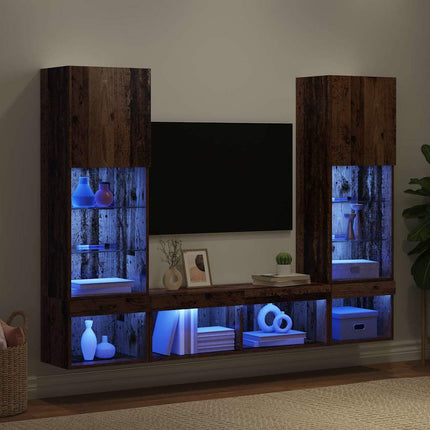 TV vægenheder med LED 5 stk. Gammelt træ Konstrueret træ