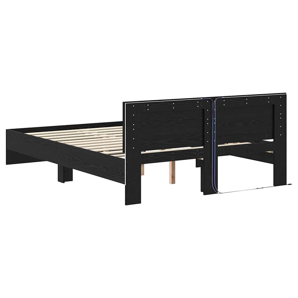 Sengestel med hovedgærde Sort eg 160 x 200 cm Konstrueret træ