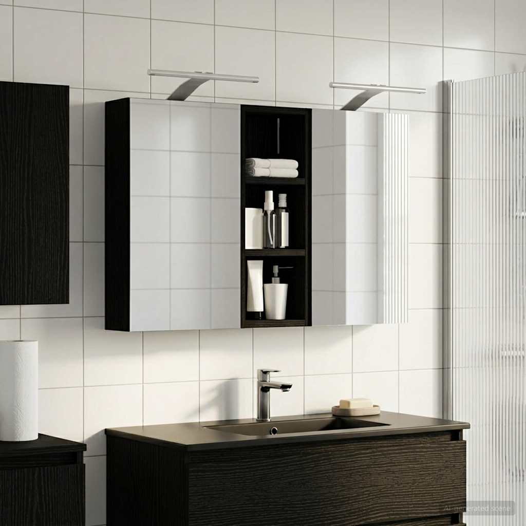 Badeværelsesskabsæt med LED - 3 dele, væghængt, 80 × 10,5 × 50 cm, konstrueret træ