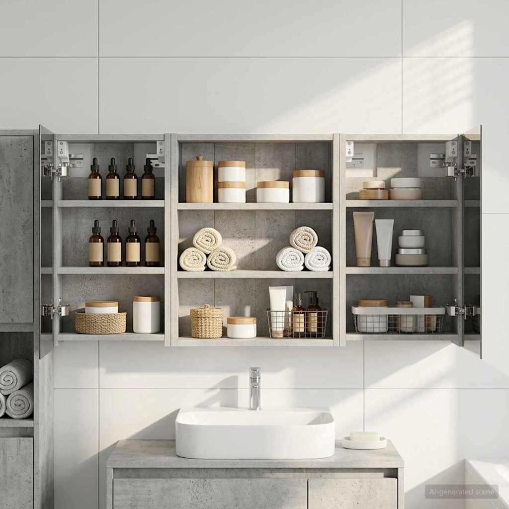 Badeværelsesskabsæt med spejl og LED - 3 dele, 100 × 10,5 × 50 cm, konstrueret træ