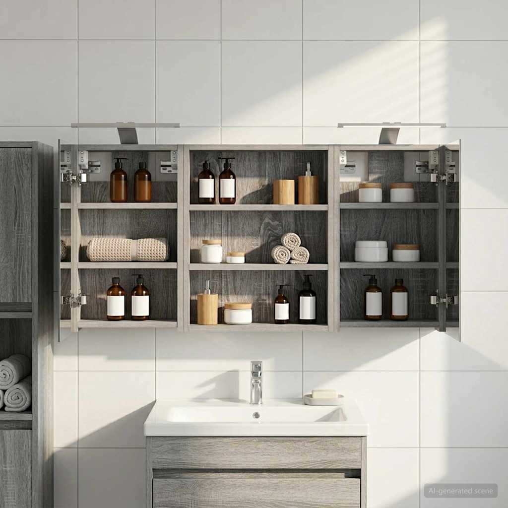 Badeværelsesskabsæt med LED - 3 dele, 100 × 10,5 × 50 cm, konstrueret træ