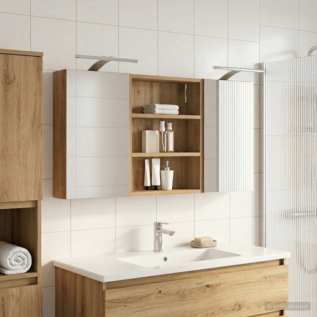 Badeværelsesskabsæt 3 pcs 100 x 10,5 x 50 cm Konstrueret træ
