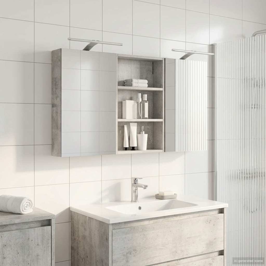 Badeværelsesskabsæt med LED - 3 dele, 120 × 10,5 × 60,5 cm, konstrueret træ