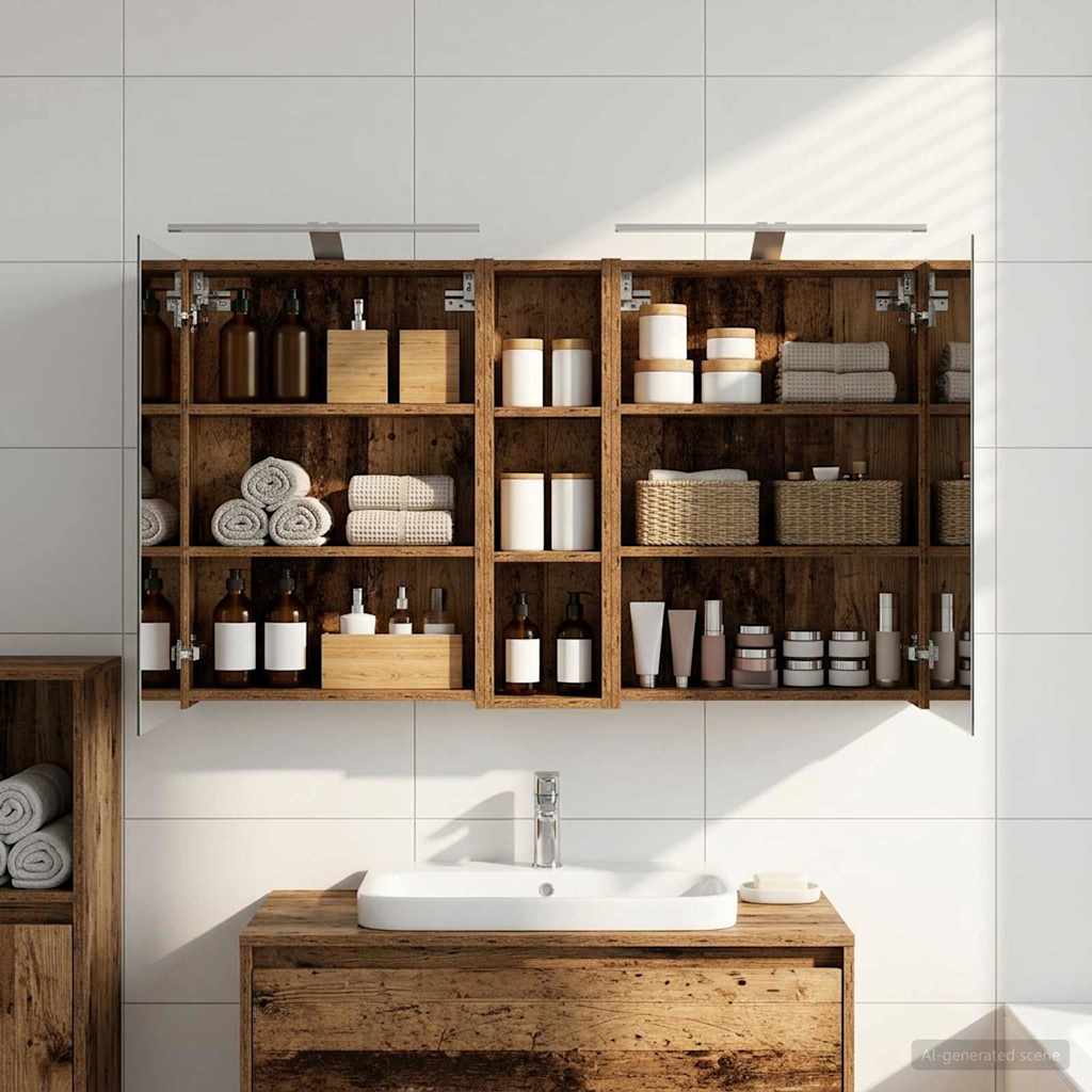 Badeværelsesskabsæt 3 pcs 120 x 14,5 x 70 cm Konstrueret træ billede