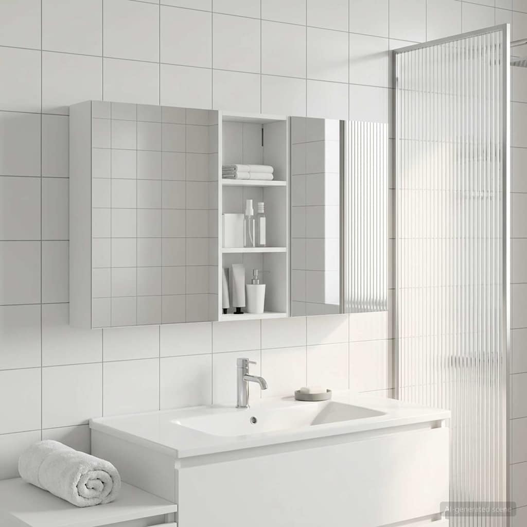Badeværelsesskabsæt med LED, 3 dele - 130 × 14,5 × 70 cm, konstrueret træ