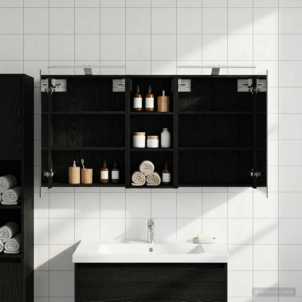 Badeværelsesskabsæt 3 Stk. Konstrueret Træ - Sort eg / 130 X 14,5 x 70 cm