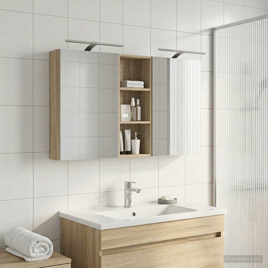 Badeværelsesskabsæt 3 pcs 130 x 14,5 x 70 cm Konstrueret træ