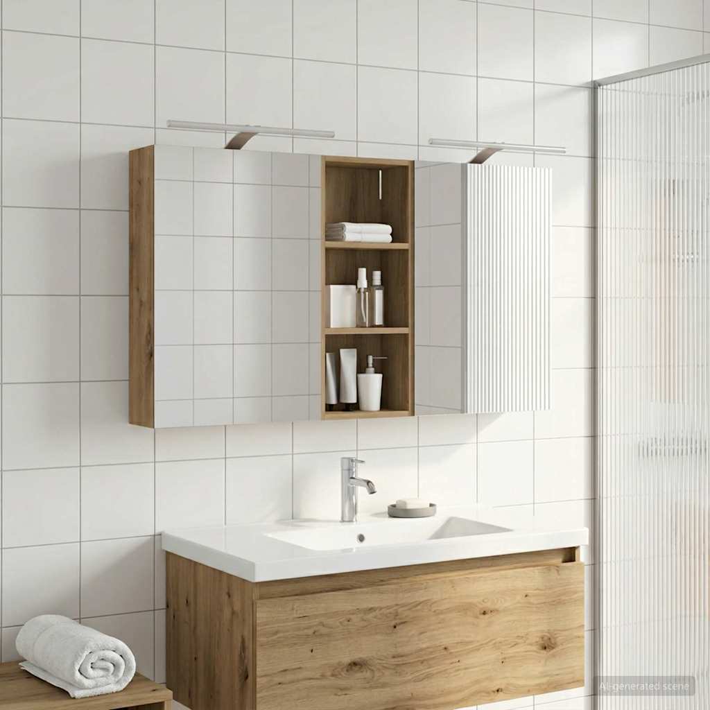 Badeværelsesskabsæt 3 pcs 130 x 14,5 x 70 cm Konstrueret træ