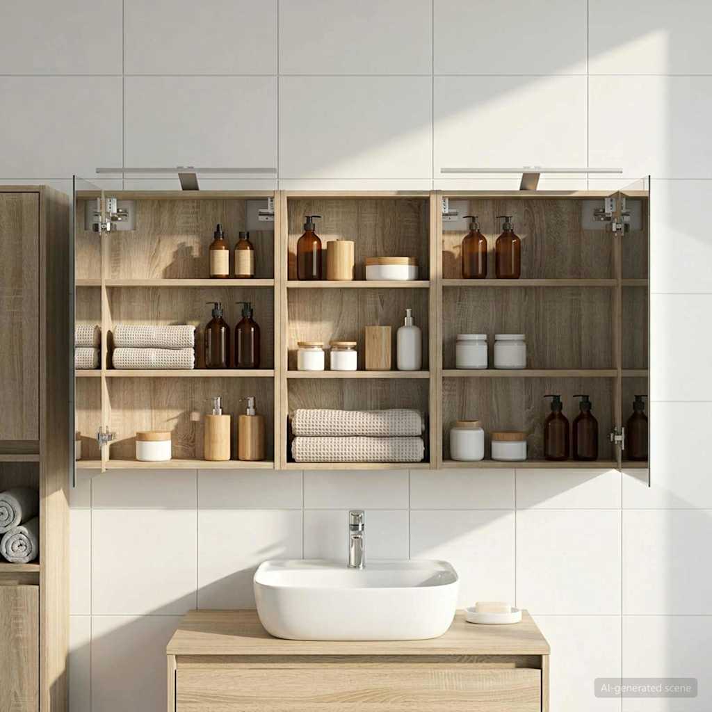 Badeværelsesskabsæt 3 pcs 140 x 14,5 x 70 cm Konstrueret træ